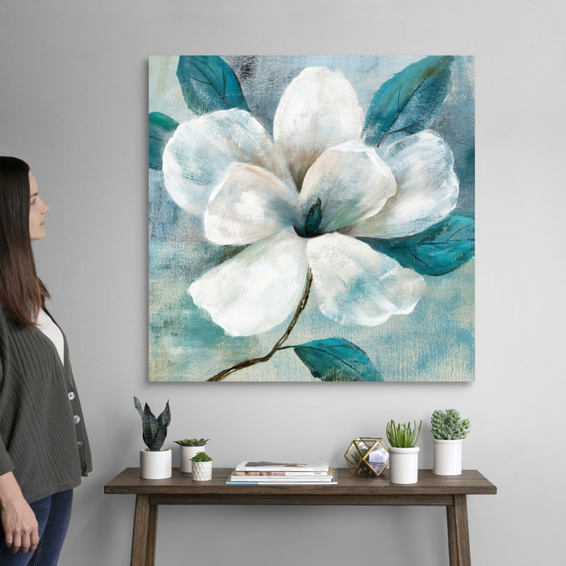 Art mural bleu sarcelle Magnolia I, Toile tendue, H 36 po x l 36 po x P 1,25 po