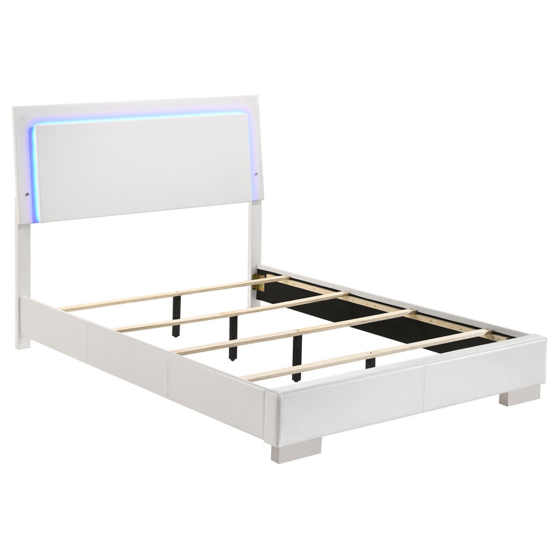 Dixie Glossy LED Lighting Panel Bedroom Set, 5 Pcs: Bed, Nightstand, Dresser, Mirror, Chest, California King