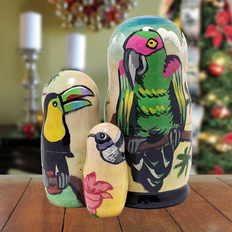 3 Piece Parrot Matreshka Nesting Doll Set