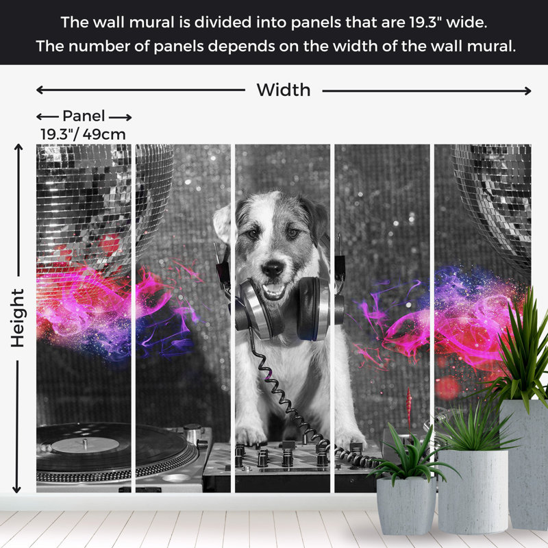 Murale animaux pelez et collez - chien dj, L 68 po x l 96 po