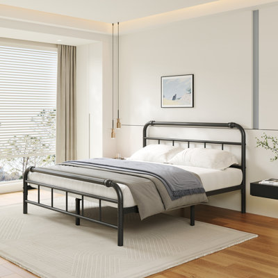 Queen SIze Modern Black Metal Platform Bed Frame with Headboard and Footboard, Heavy Duty Steel Slat Support, No Box Spring Needed, Under Bed Storage