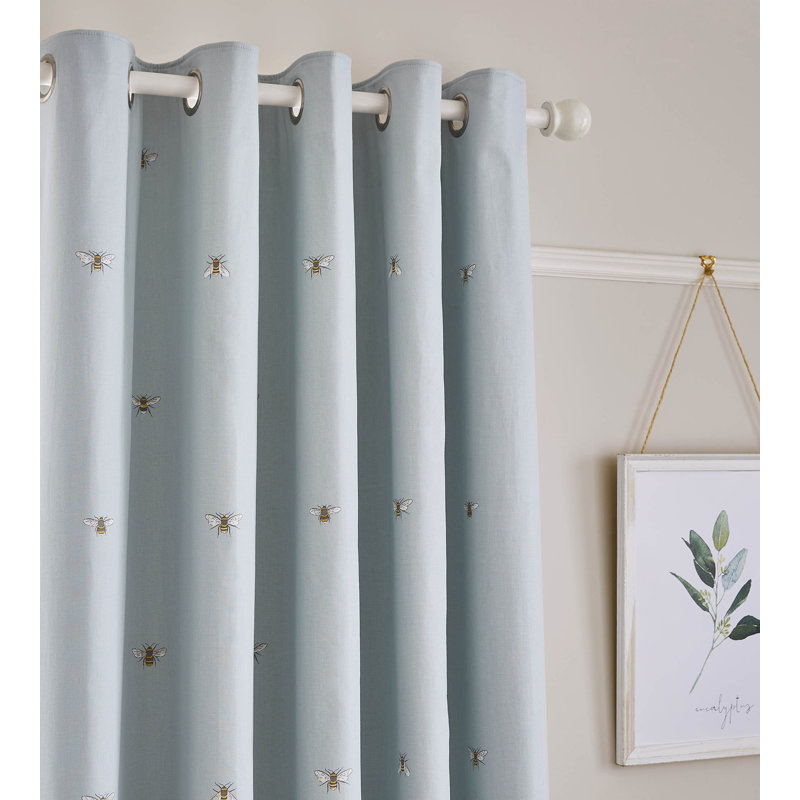 Bee Oatmeal Eyelet Blackout Curtains, Duckegg, 229 x 229cm