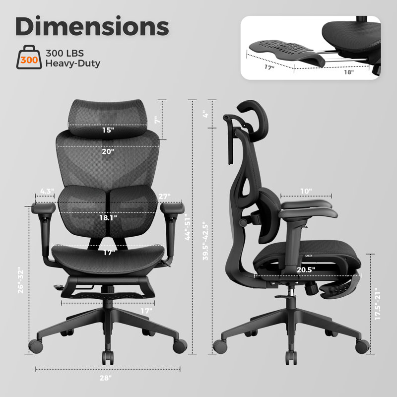 Ergonomic Mesh Office Chair with Adjustable Seat Depth, Dynamic Lumbar Support, and Footrest, Black