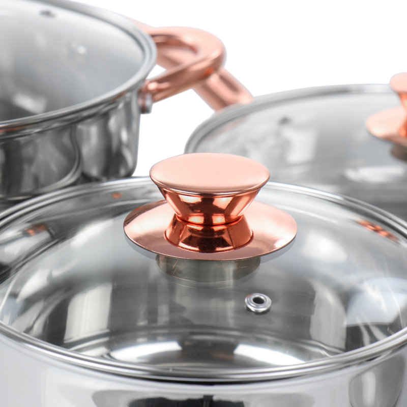 Gibson Home Ansonville 8 Piece Stainless Steel Cookware Set With Rose Gold Handles