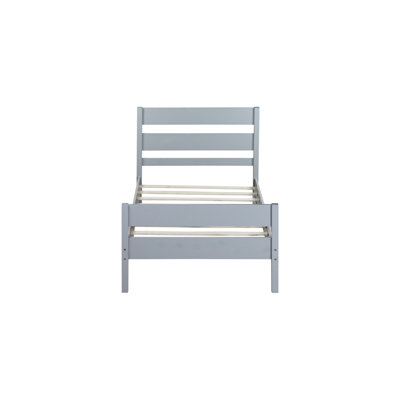 Lit simple gris avec tête de lit et rangement en bois d'hévéa massif - Optimisé et élégant