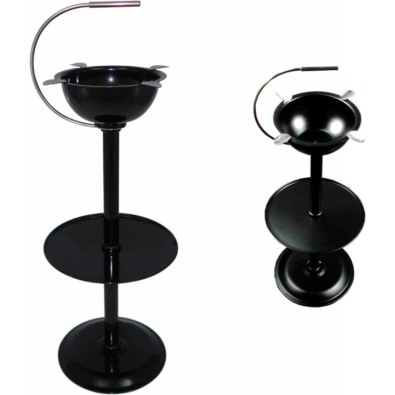 Stinky Cigar Floor Ashtray W/ Accessory Tray and Carry Handle, 4 Stirrups Black
