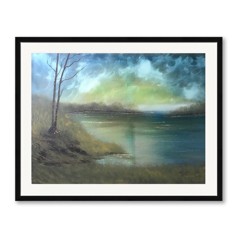 Paysage par Alicia Lopez - Peinture, H 25,25 po x l 31,25 po, Papier avec cadre noir