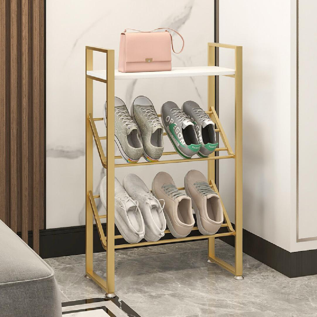 6 Pair Shoe Rack Etta Avenue Finish: Gold/White