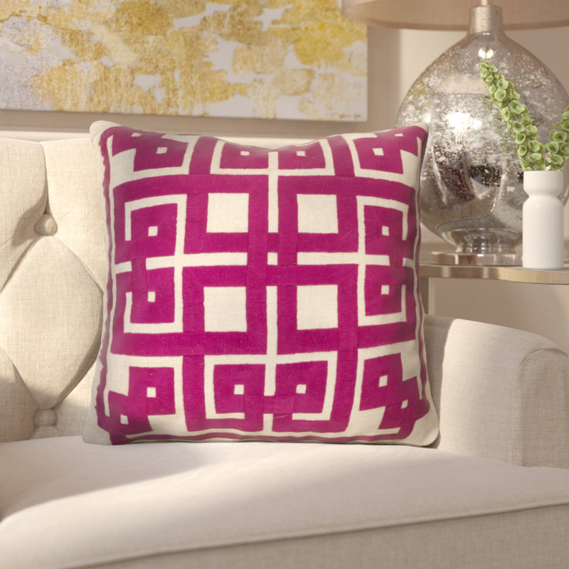 Oatmeal and Quince Yellow Embroidered Linen Square Throw Pillow