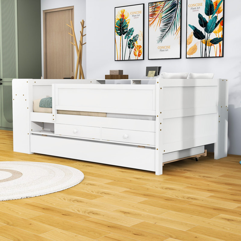 Twin Size Daybed with Twin Trundle, Storage, Desk and USB Charging Station