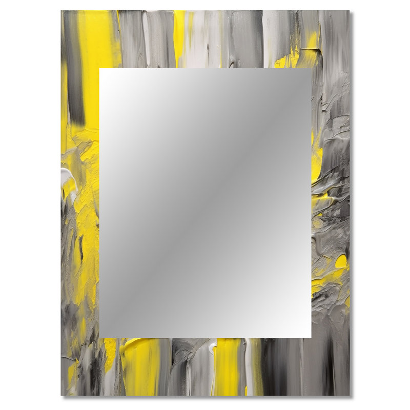 Mustard Yellow And Vivid Gray IV - Abstract Wall Mirror, Modern Decorative Mirror, Printed Metal Art, 40" x 30"