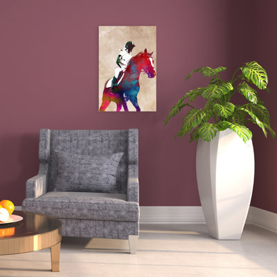 Aquarelle, cheval, cavalier, art mural contemporain
