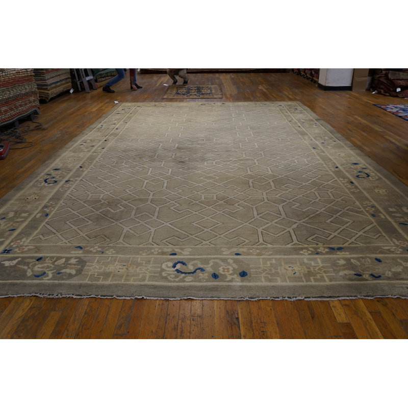 Antique Large Wool Gray Hand Knotted Pile Rug