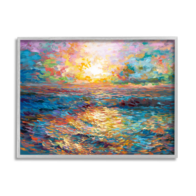 Coucher de soleil sur la plage de Mykonos sur toile par Leon Devenice, H 11 po x l 14 po x P 1,5 po