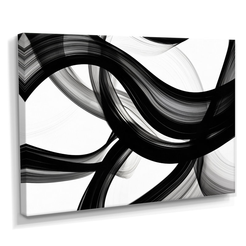 Vagues abstraites blanc noir tourbillons - formes abstraites modernes, art mural, Toile tendue, H 34 po x l 44 po x P 1,5 po