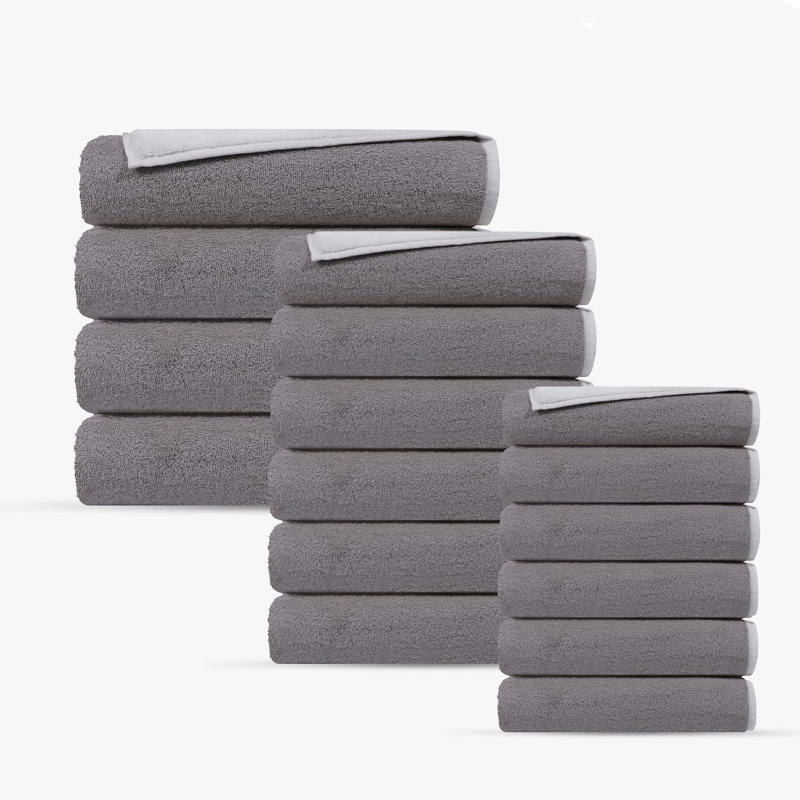 Ensemble de serviettes turques double face 16 pièces, Blanc / argent