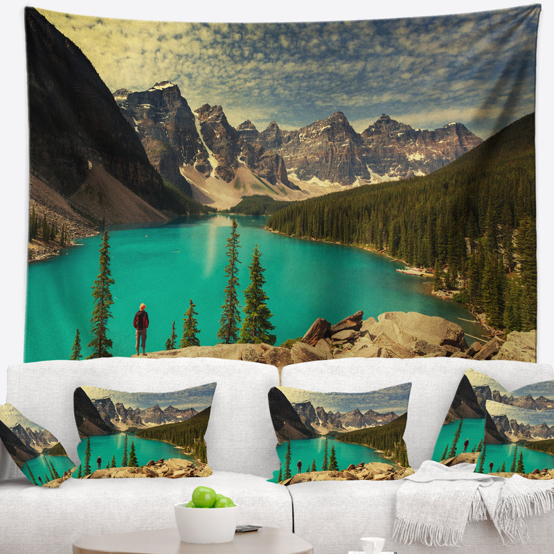 Tapisserie paysage belle moraine mountain lake, H 32 po x l 39 po