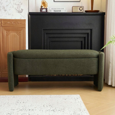Banc de rangement avec repose-pieds avec tissu bouclé et assemblage facile