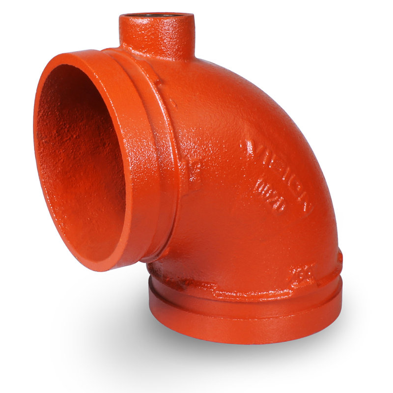 Coude 90F 2-1 / 2 "cannelé avec drain en fonte malléable, jointures dans les systèmes humides et secs, débit total, orange