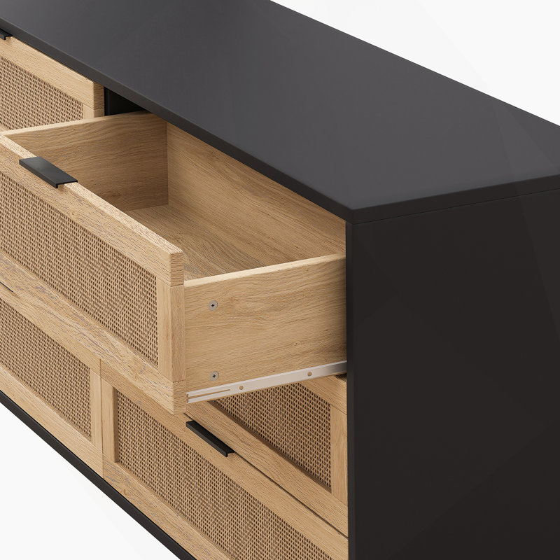 Commode de rangement à 6 tiroirs en rotin pour chambre à coucher, salon, Noir