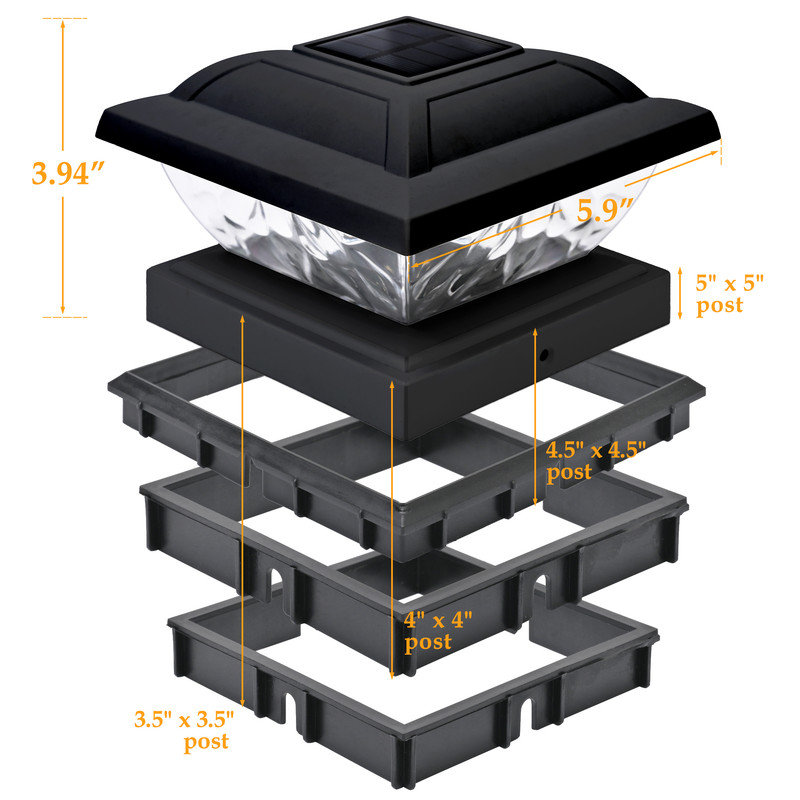 Low Voltage Solar Powered Integrated LED Fence Post Cap Pack, Matte Black