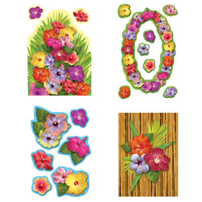 Ensemble de décoration murales découpés 18 pièces hibiscus