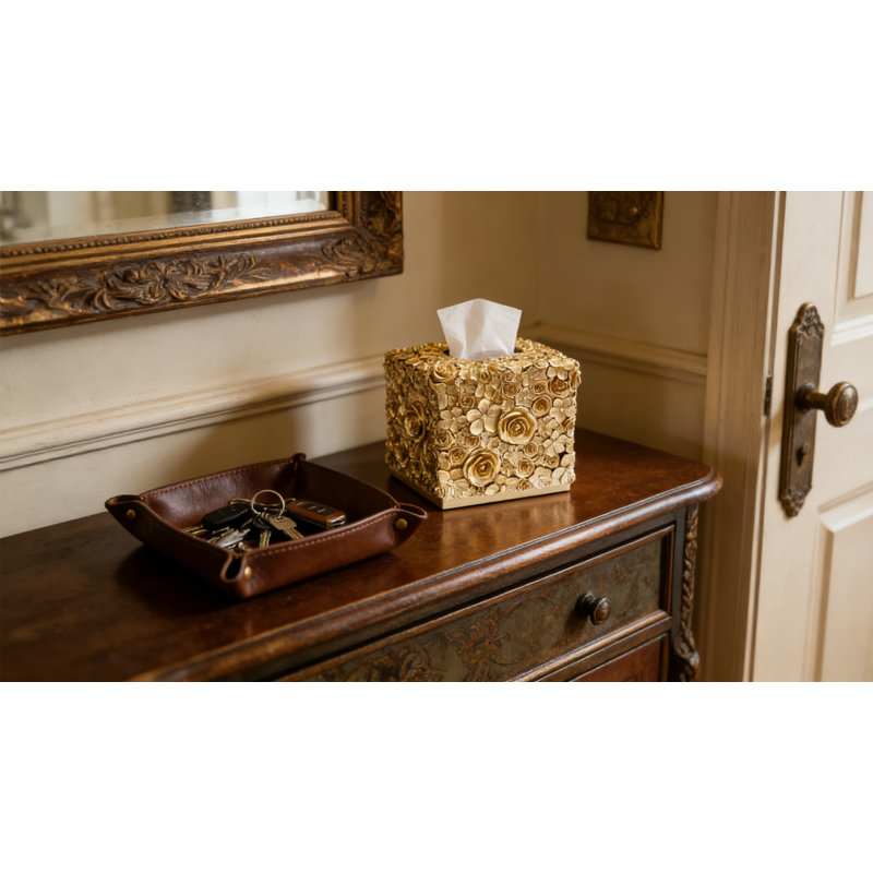 Couvercle de boîte à mouchoirs décoratif avec texture fabriquée à la main - Support Kleenex carré pour salle de bain, salon et meuble-lavabo - Fabrication en résine durable