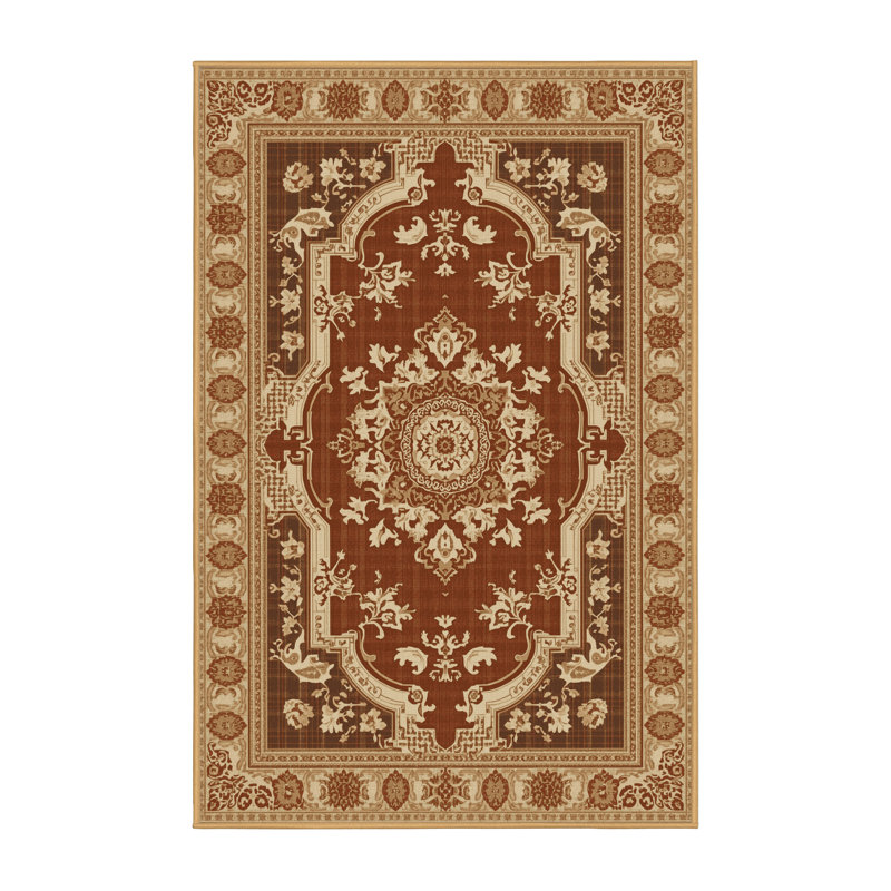 Tapis oriental doux et moelleux de style oriental brun Dormont - reliure brun clair, 5 x 7