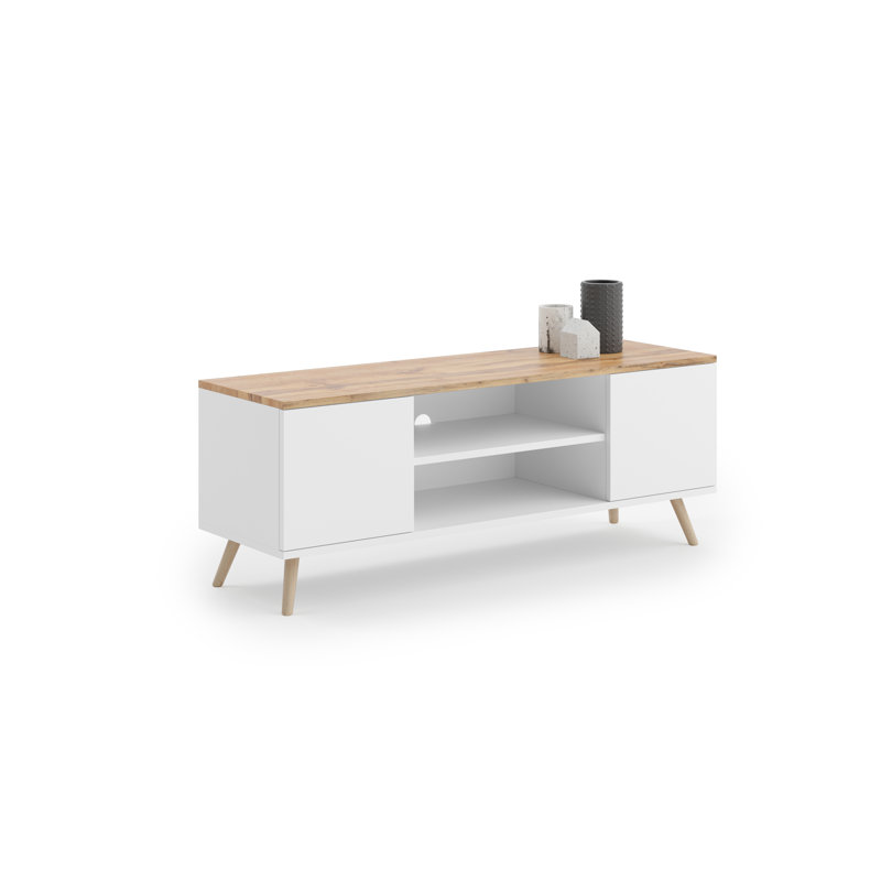 Verne Unfinished TV Stand for TVs up to 65", Whita/Gold Craft Oak