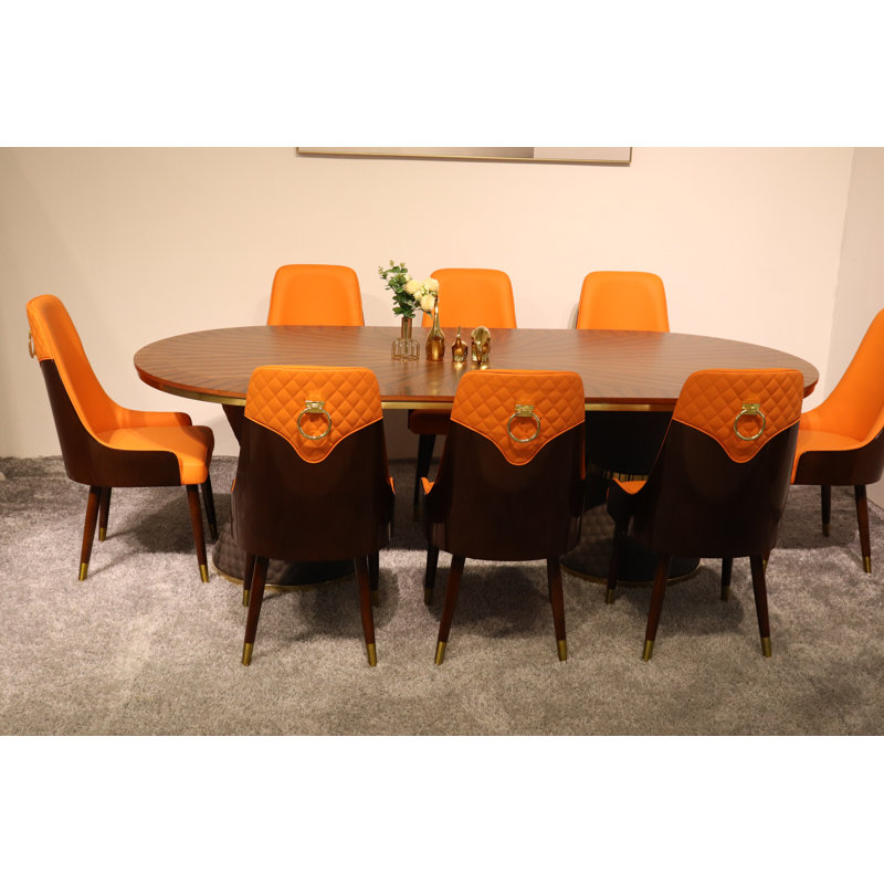 9 Pieces Vogue Lux Rectangular Dining Set, Orange