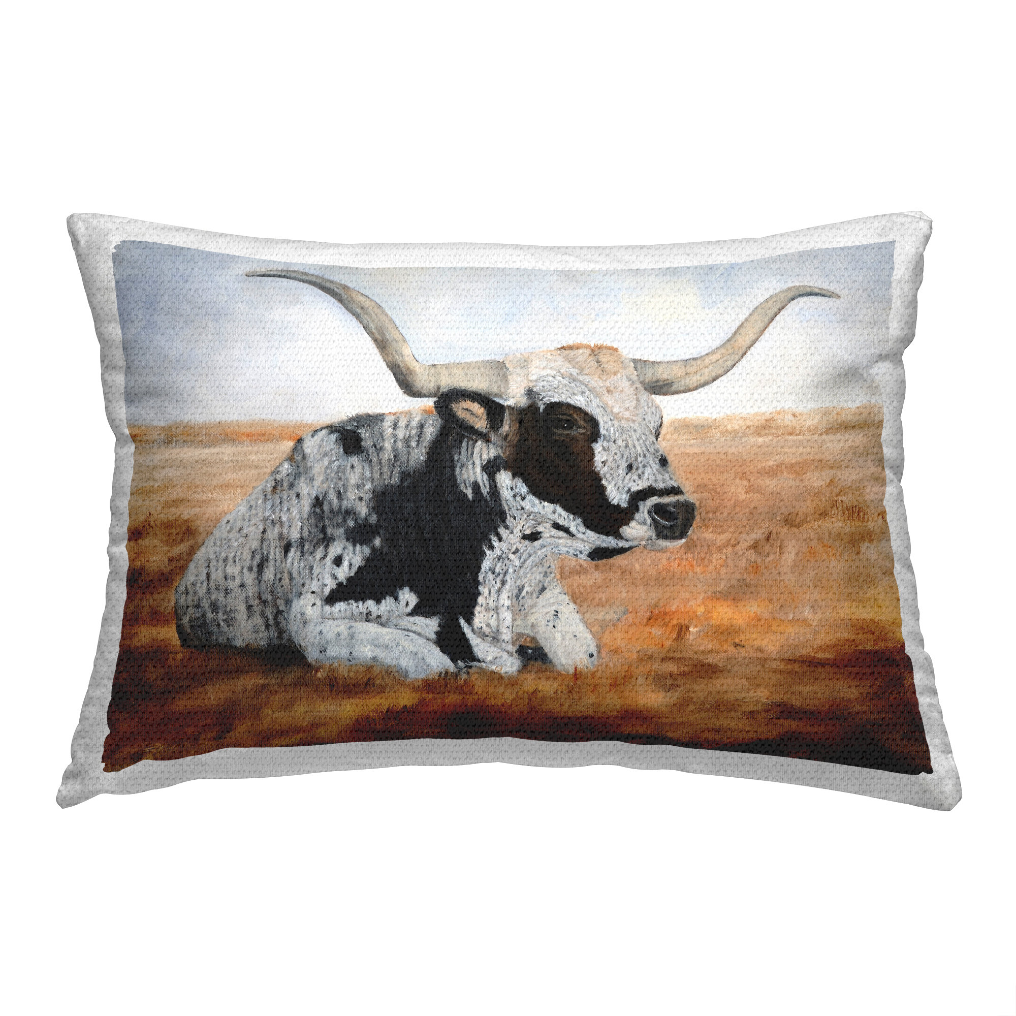 Stupell Industries Longhorn Cow in Field Outdoor Printed Pillow by ...