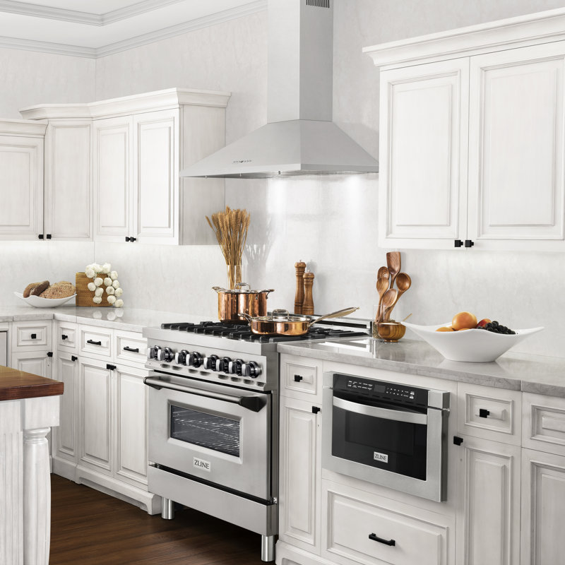 36" KL2 400 CFM Convertible Wall Mount Range Hood in Brushed Stainless Steel, 36