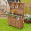 Banc de rempotage d'extérieur en bois de sapin avec comptoir en acier inoxydable, tablettes réglables et roues verrouillables-25176322