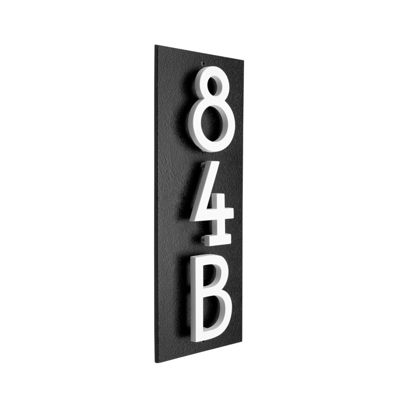 Floating Stand-Off 3-Number Vertical Sign, Black /W/ White Modern Font Numbers, Yes