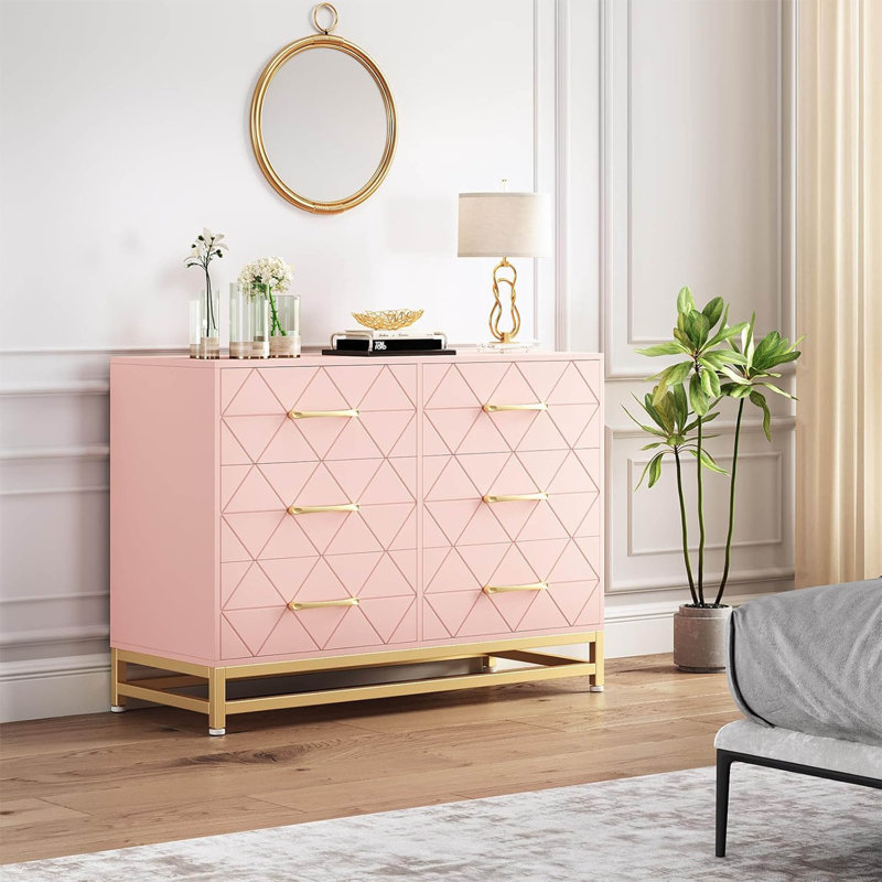 Akia Solid Wood 15.75'' W 6 - Drawer Dresser, Pink