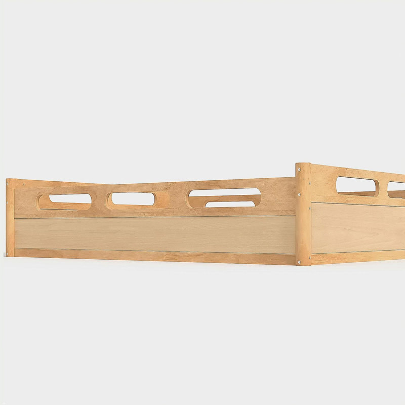 Lit plateforme grand format avec garde-corps pleine longueur, base de lit grand profil bas, aucun sommier tapissier requis, naturel
