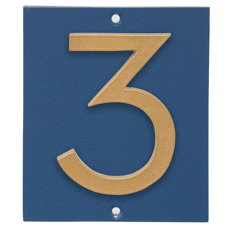 Plaque d’adresse murale sur 1 ligne flottante, Bleu mer, Or, Oui