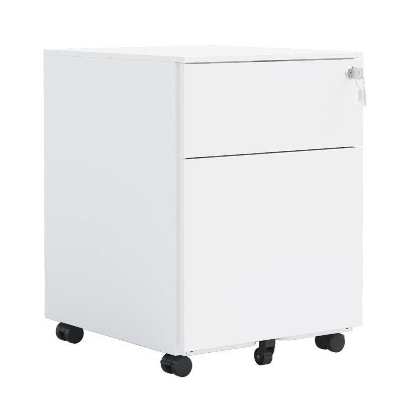 2 Drawer Mobile File Cabinet With Lock Steel File Cabinet For Legal/Letter/A4/F4 Size, Fully Assembled Except For Wheels, Home/ Office Design, White