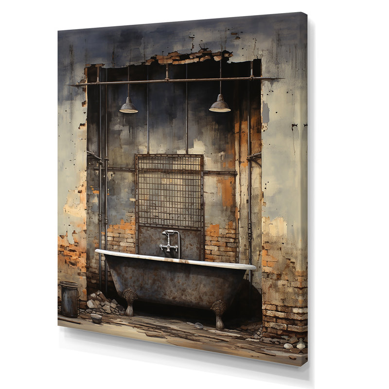 «Black Industrial Minimalist Bath II» - art mural de salle de bain, H 40 po x l 30 po x P 1,5 po