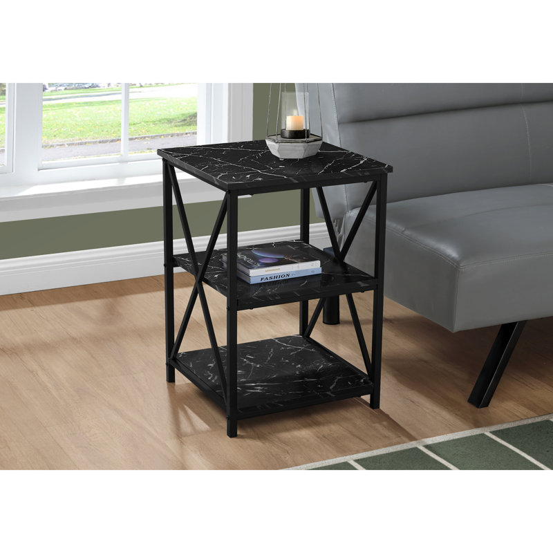 Table d'appoint moderne avec surface en marbre noir et base en métal