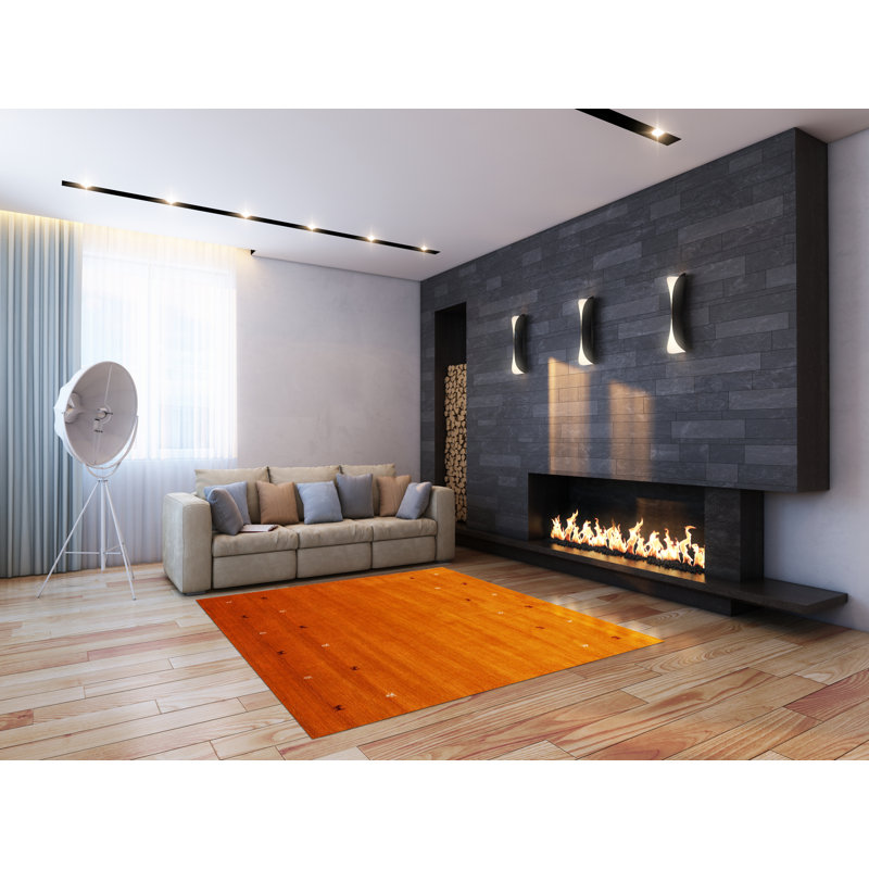 Handwoven Wool Gabbeh Uni Orange Rug, Square 150cm