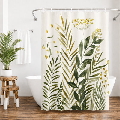 Rideau de douche à motif floral Eucaliptus Bradner résistant à l'eau avec œillets en métal et crochets durables