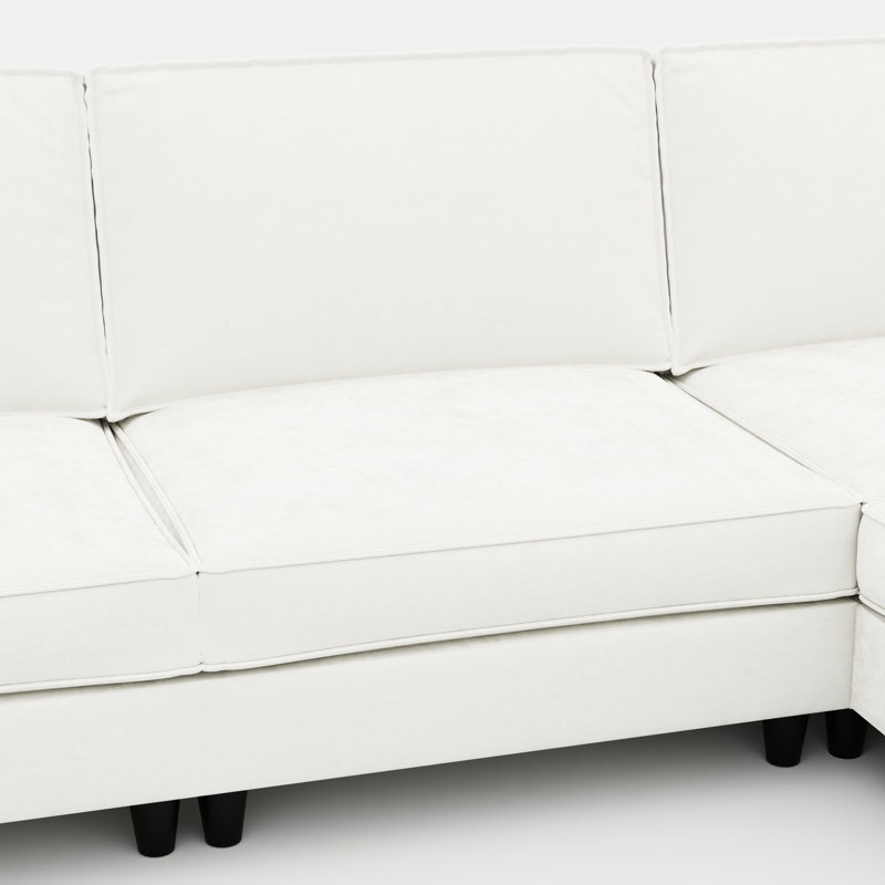 Grand 141,5 po 6 places en forme de U avec pochettes amovibles, conception moderne pour les espaces de vie, beige, peau respirante, ressorts ensachés, mousse haute, quincaillerie, 4 pieds, capacité de 1200 livres, convient