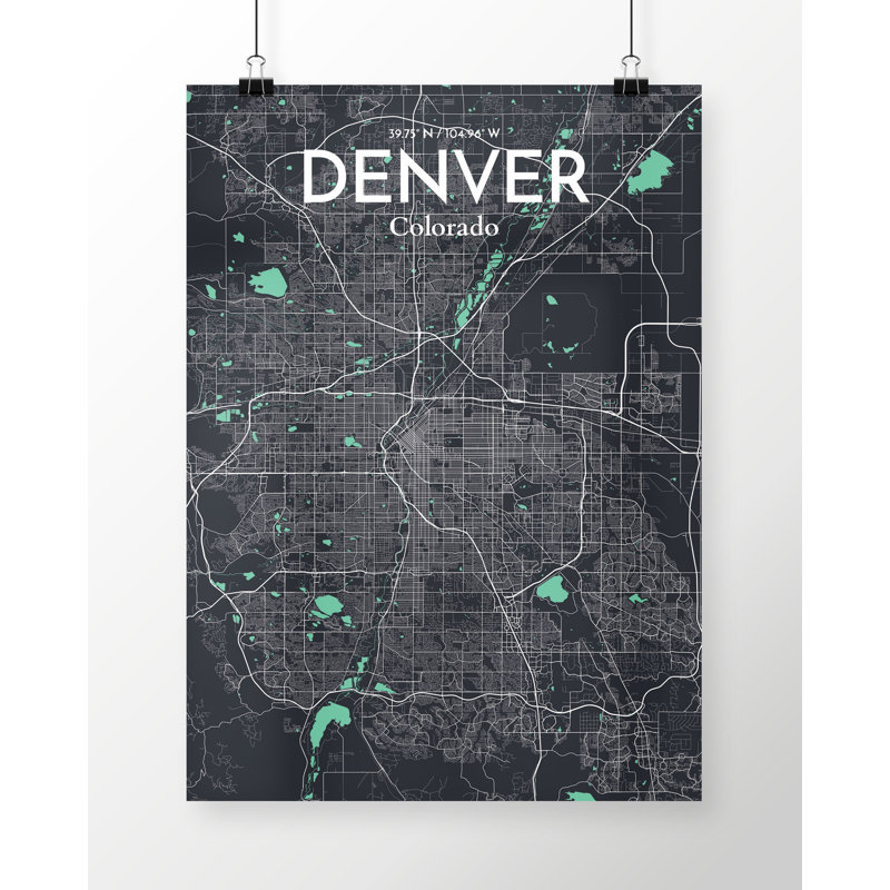 Denver City Map - Unframed Graphic Art Print on Paper, 70cm H x 50cm W x 0.13cm D, Black