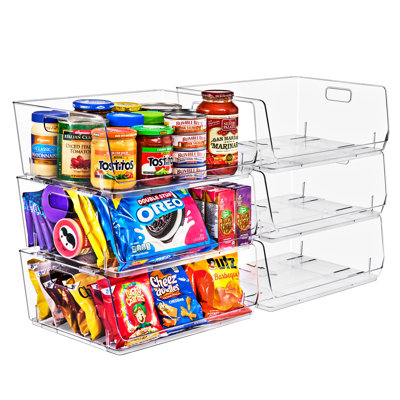 Sorbus 6 Pack Large Open Front Clear Stackable Fridge Storage Bins, Large 6 Pack