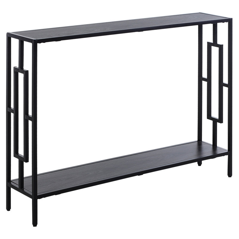 106cm Metal Console Table with 65cm Asymmetrical Wall Mirror Narrow Hall Table Storage Shelf Round Bathroom Vanity Mirror with Metal Frame