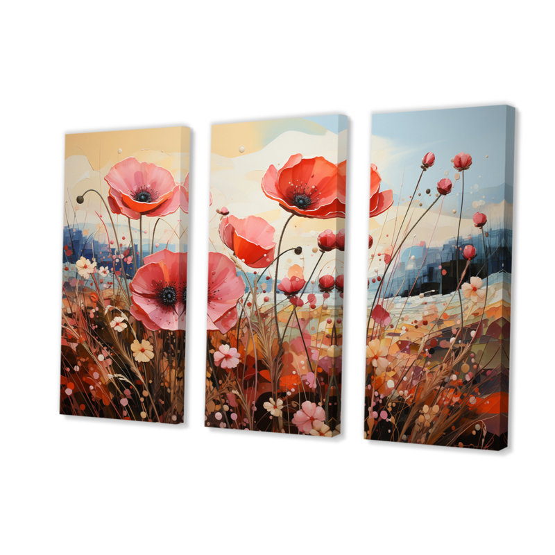 «Countryside Red Poppy Field V» - ensemble d'impressions sur toile, H 40 po x l 60 po