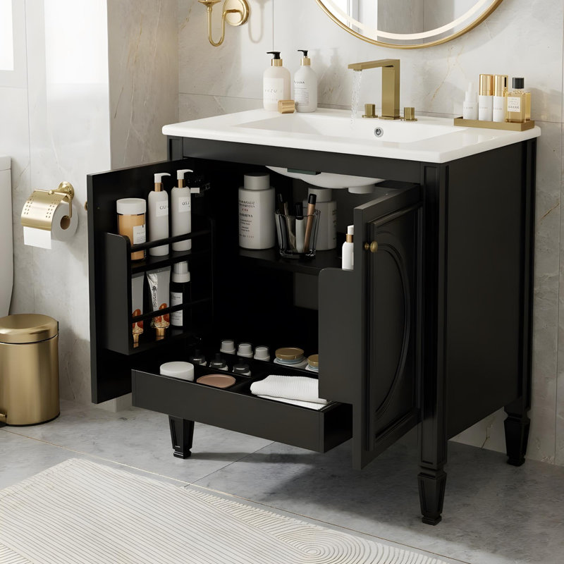 Meuble-lavabo de 30 po avec lavabo en céramique, Noir