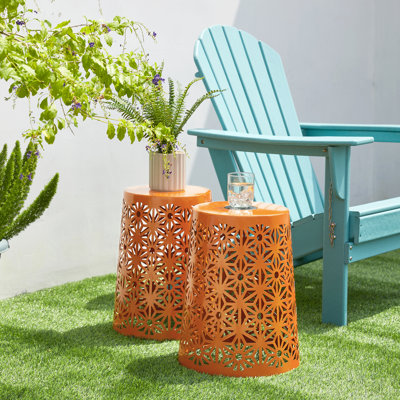 17.5"H S/2 Multi-Functional Iron Cutout Geometric Pattern Solar Powdered Garden Stool by Dakota Fields
