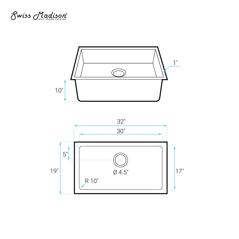 Évier de cuisine encastré à simple cuve en acier inoxydable 32 x 19 Rivage, Doré
